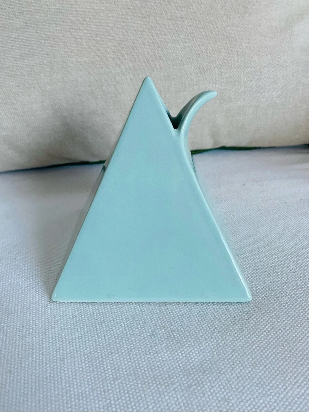 VTG MIKASA Bud Vase by Helena Uglow Japan Aqua Blue Ceramic Triangle Pyramid